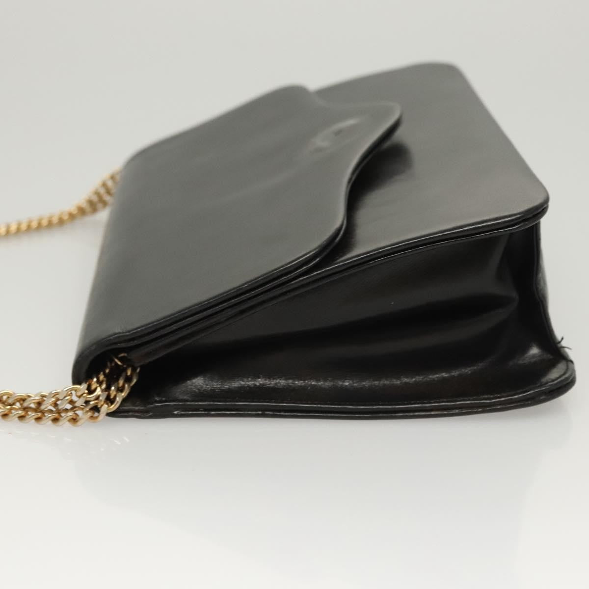 Dior Christian Dior Chain Shoulder Bag Leather Black Gold Authentic BA2045