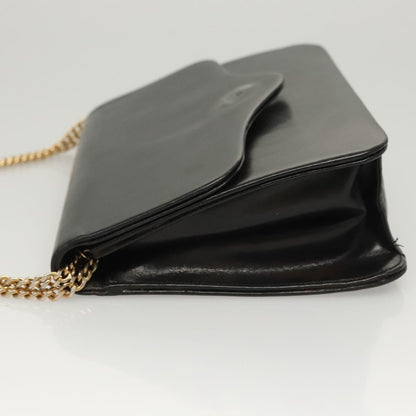 Dior Christian Dior Chain Shoulder Bag Leather Black Gold Authentic BA2045