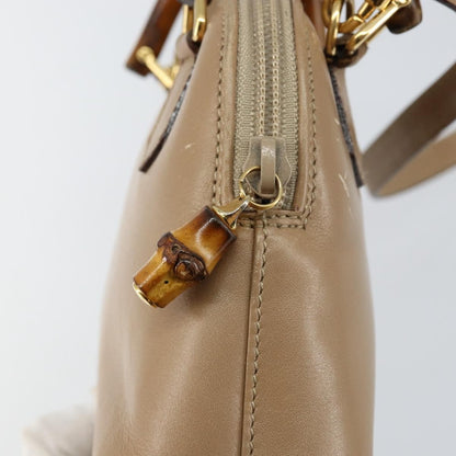 Gucci GUCCI Bamboo Hand Bag Leather 2way Beige Gold 007 2865 0231 Authentic 143591