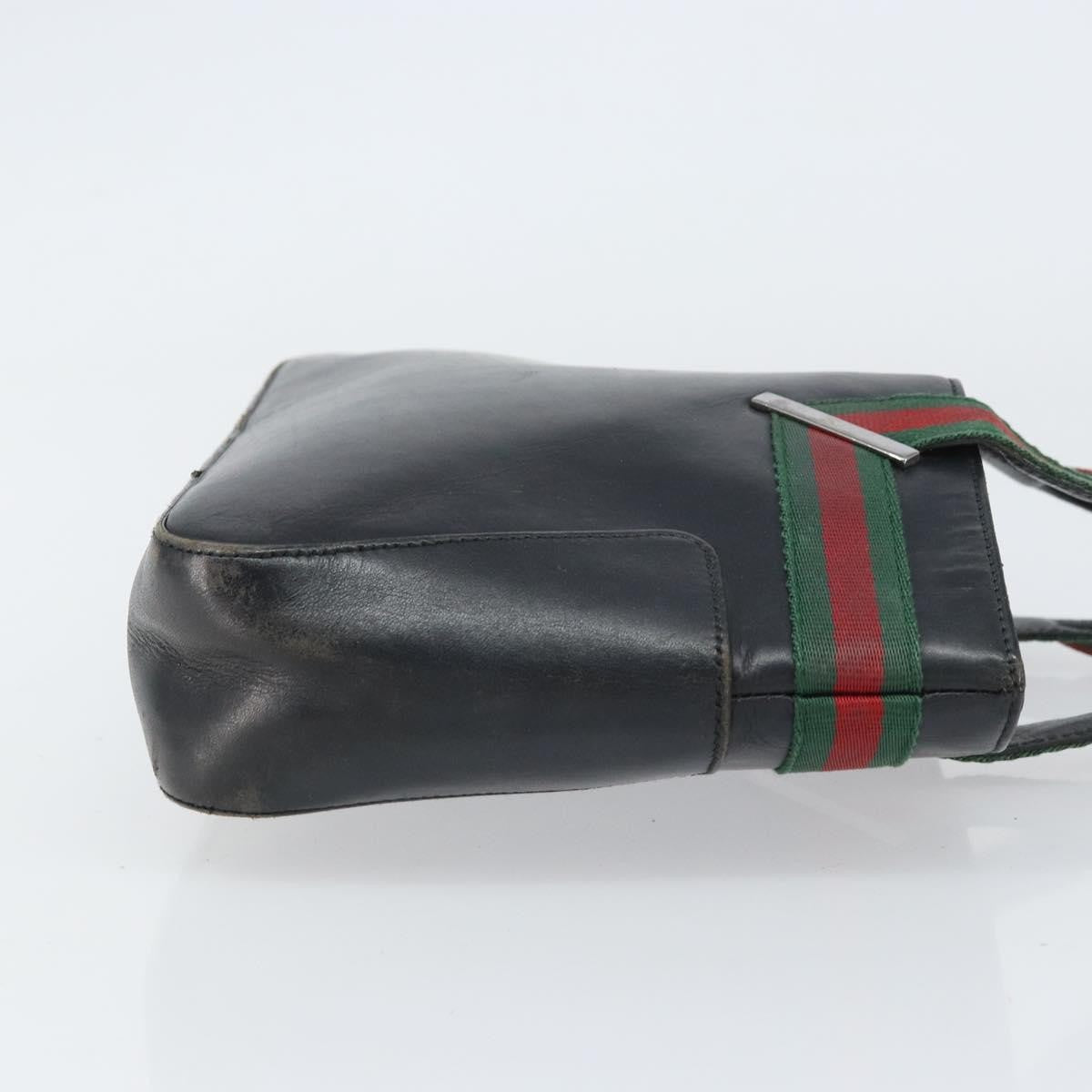 Gucci GUCCI Web Sherry Line Hand Bag Leather Black Silver 73984 Authentic 158386