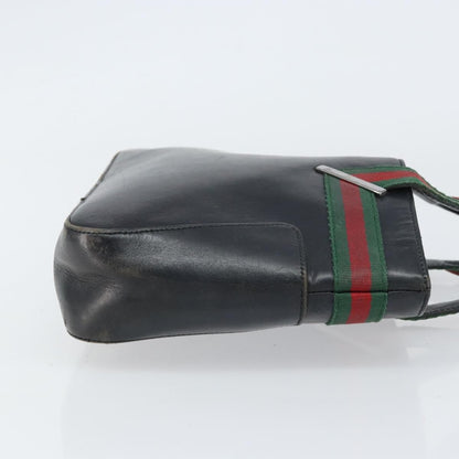 Gucci GUCCI Web Sherry Line Hand Bag Leather Black Silver 73984 Authentic 158386