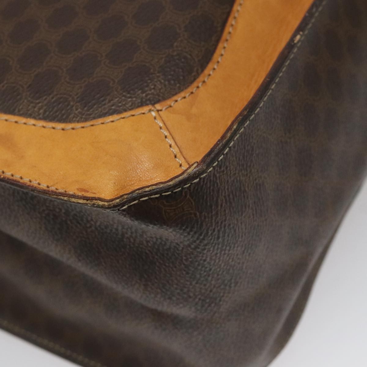 Celine CELINE Macadam Canvas Shoulder Bag PVC Leather Brown Gold Authentic 112747