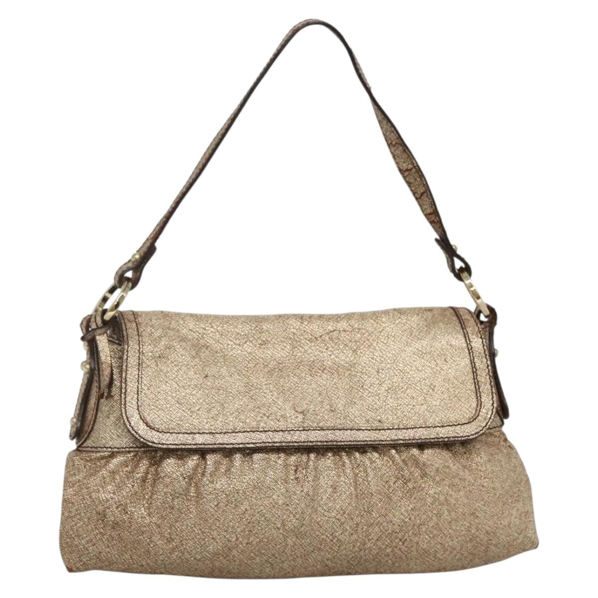 Fendi FENDI Shoulder Bag Leather Gold Authentic ep10421