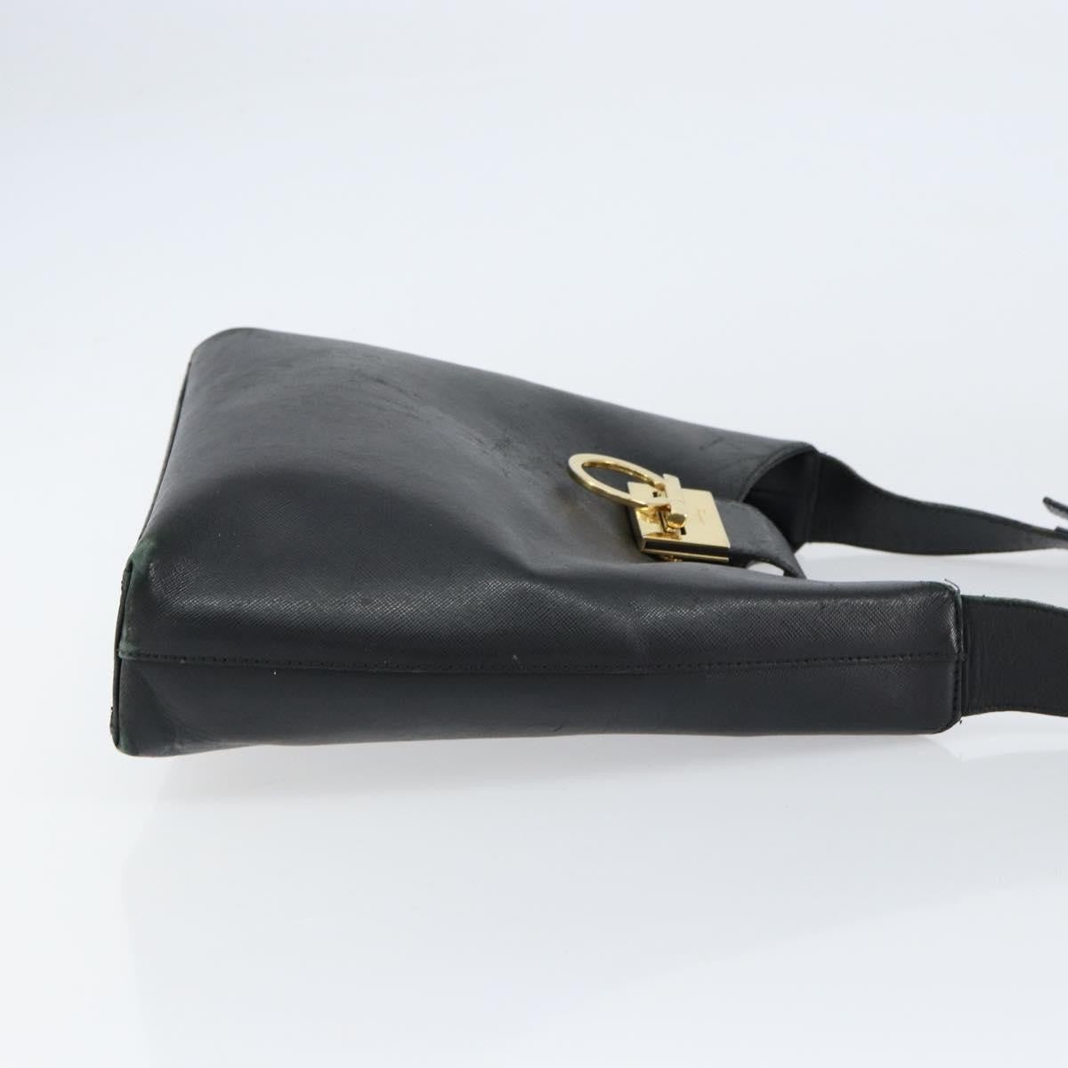 Salvatore Ferragamo Salvatore Ferragamo Gancini Shoulder Bag Leather Black Gold Authentic BA8226