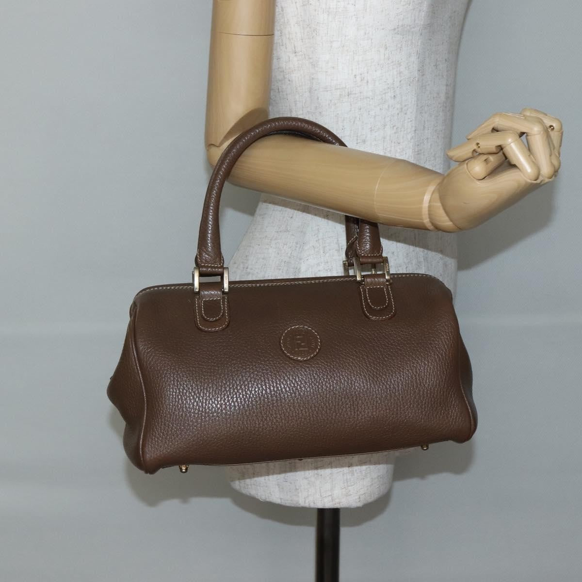 Fendi FENDI Hand Bag Leather Brown Gold Authentic kk558