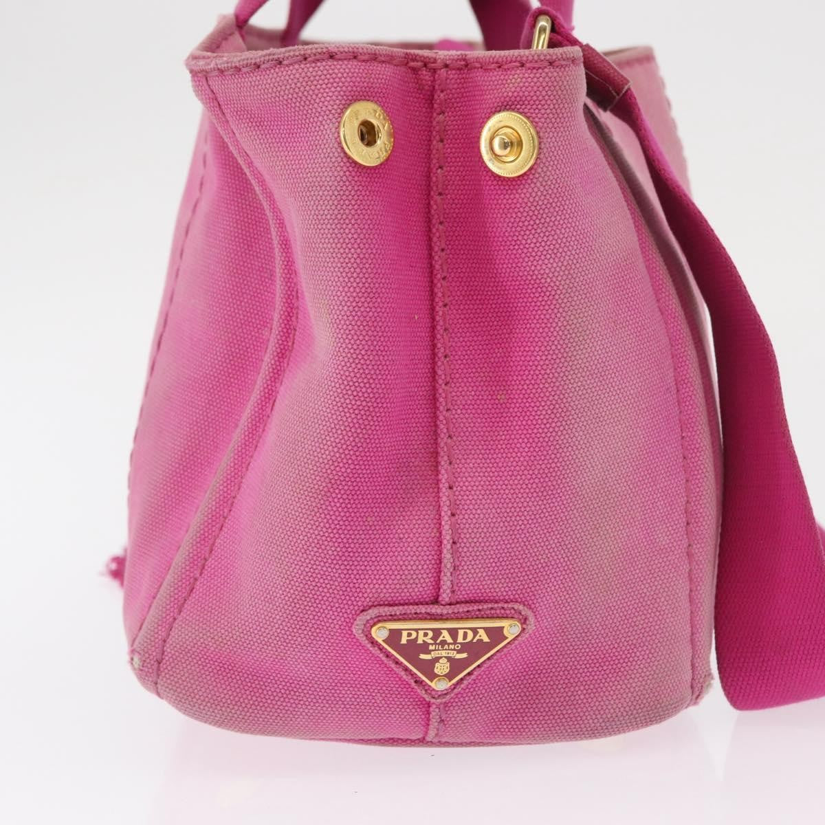 Prada PRADA Canapa PM Hand Bag Canvas 2way Pink Gold Authentic 162515