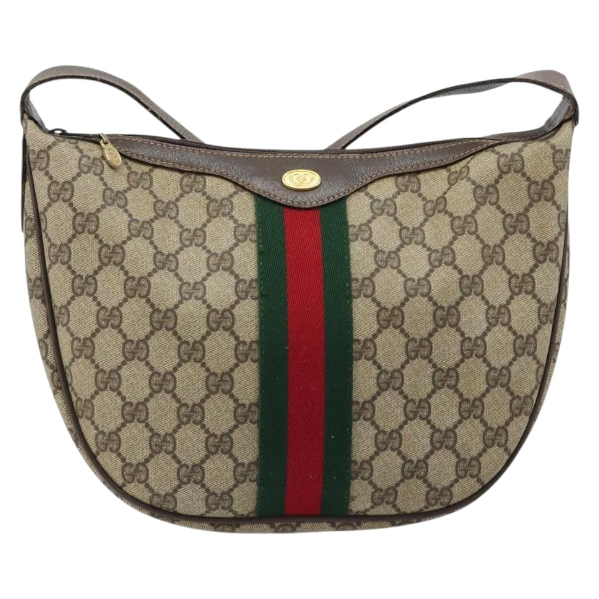 Gucci GUCCI Web Sherry Line GG Supreme Shoulder Bag PVC Beige Gold 010 378 Authentic 172377