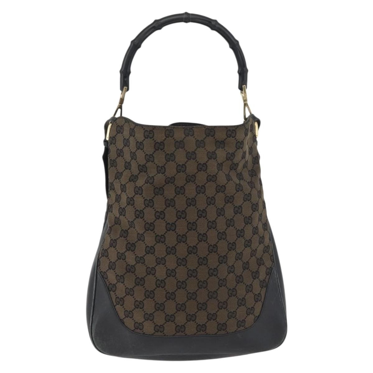 Gucci GUCCI GG Canvas Bamboo Shoulder Bag 2way Navy Gold 001 4058 Authentic 178808