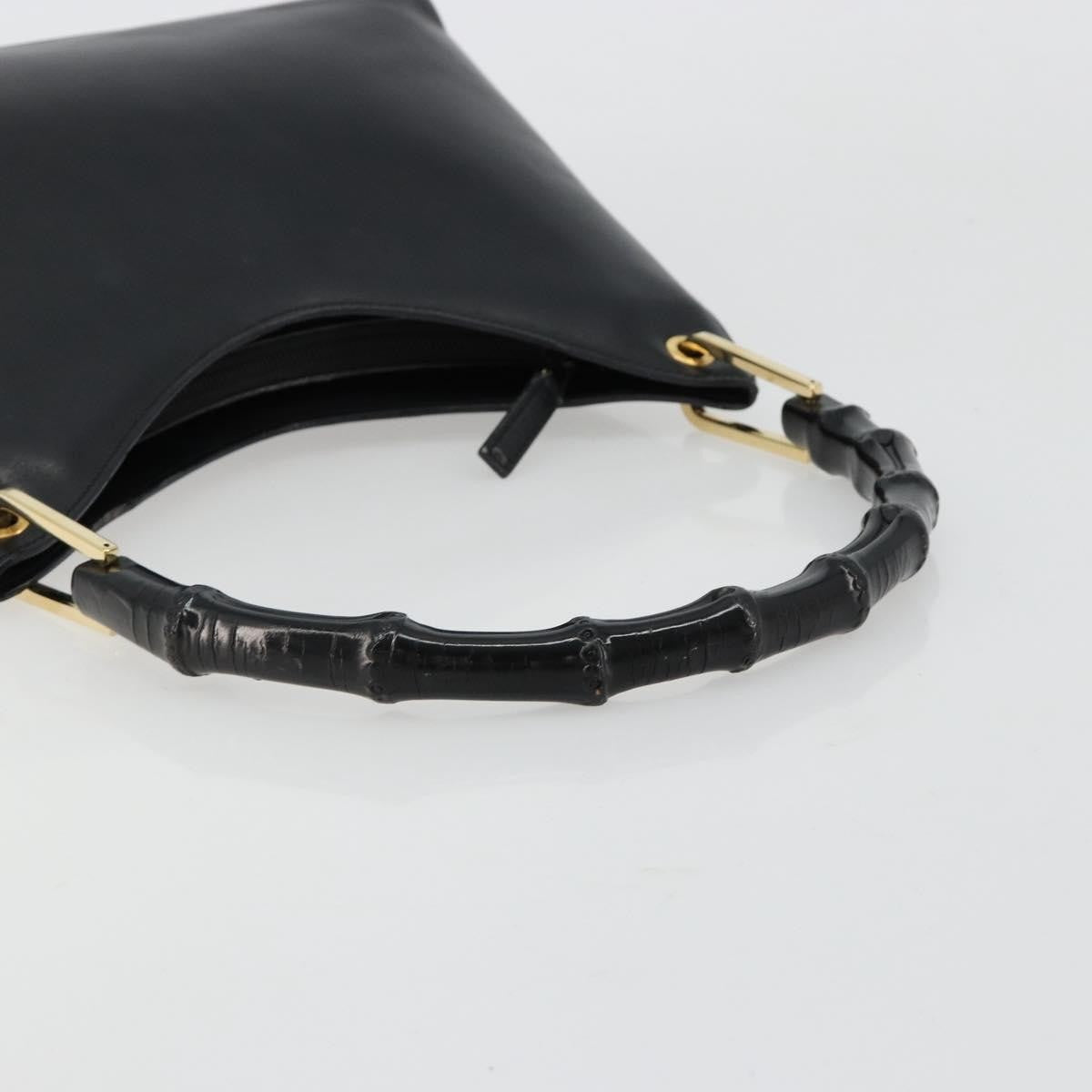 Gucci GUCCI Bamboo Shoulder Bag Leather Black Gold 001 3008 Authentic 182382