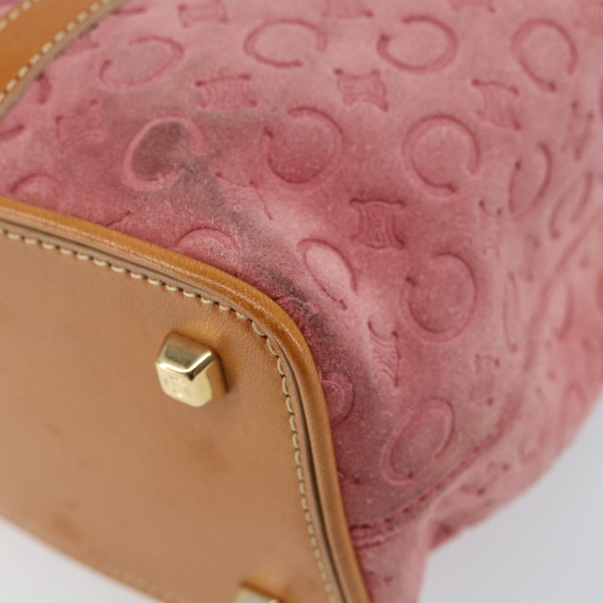 Celine CELINE C Macadam Canvas Hand Bag Suede Pink Gold Authentic bs29469