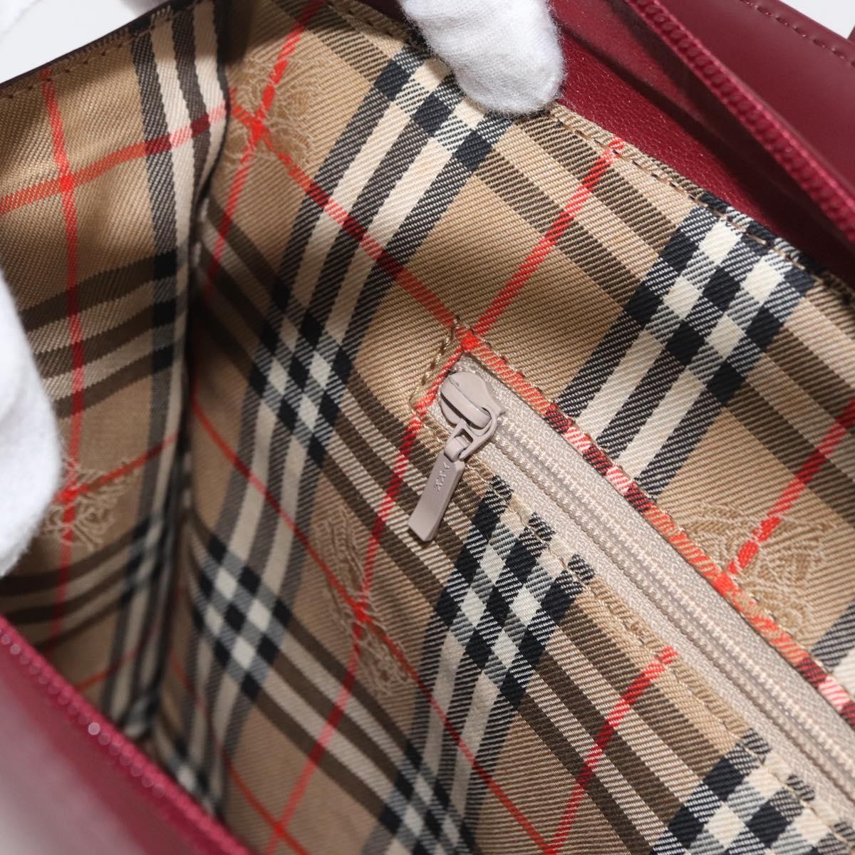 Burberry BURBERRY Hand Bag Leather Bordeaux Silver Authentic 181526