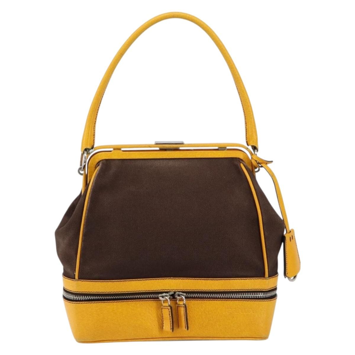 Prada PRADA Hand Bag Canvas Yellow Brown Authentic 154533
