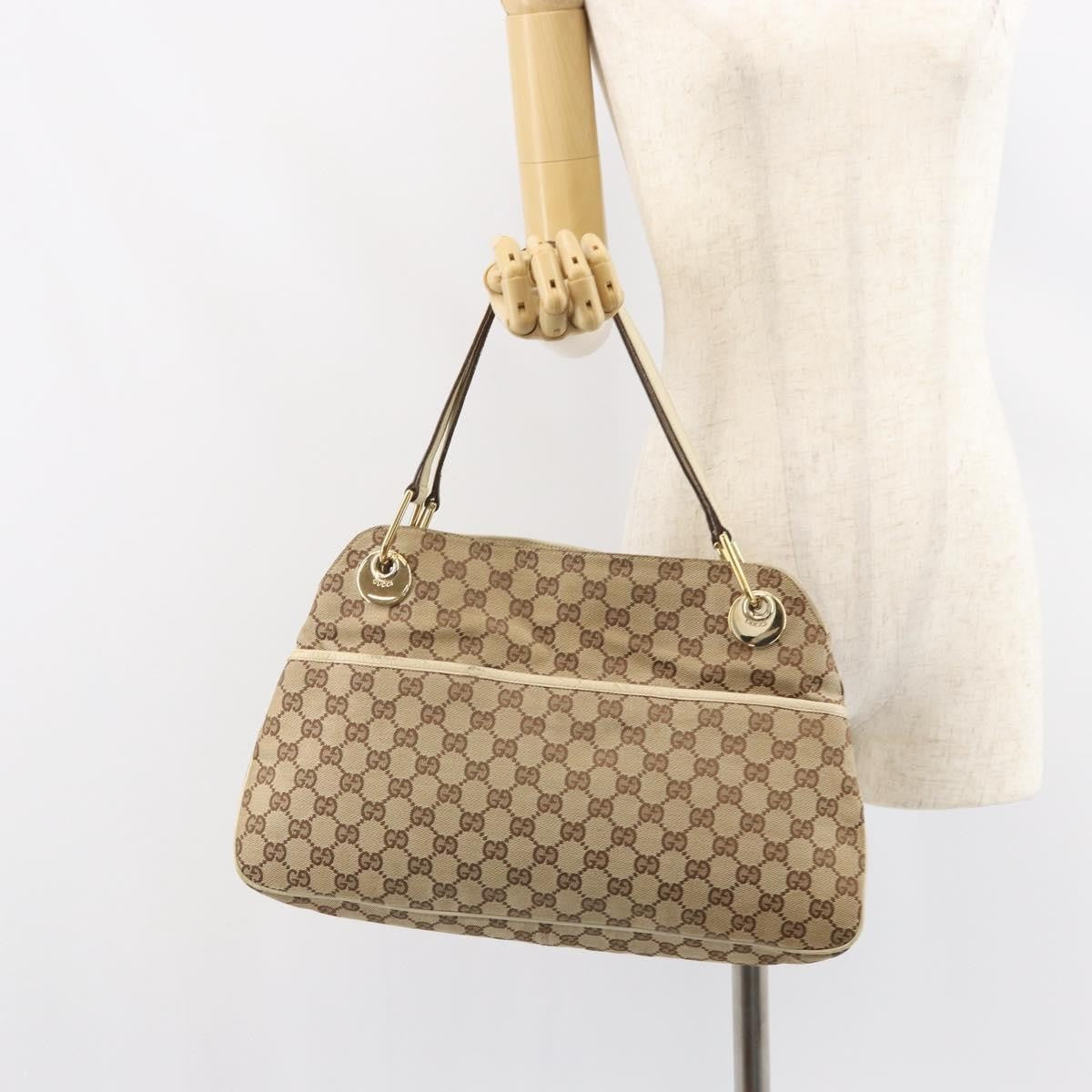 Gucci GUCCI GG Canvas Shoulder Bag Beige Gold 121023 Authentic 162950