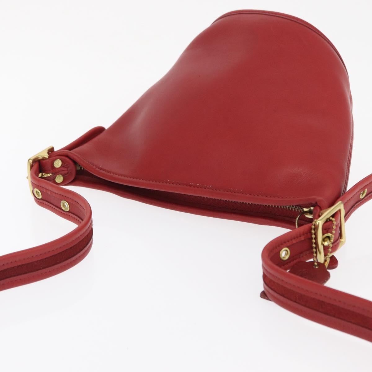 Coach Coach Shoulder Bag Leather Red Gold Authentic 162414