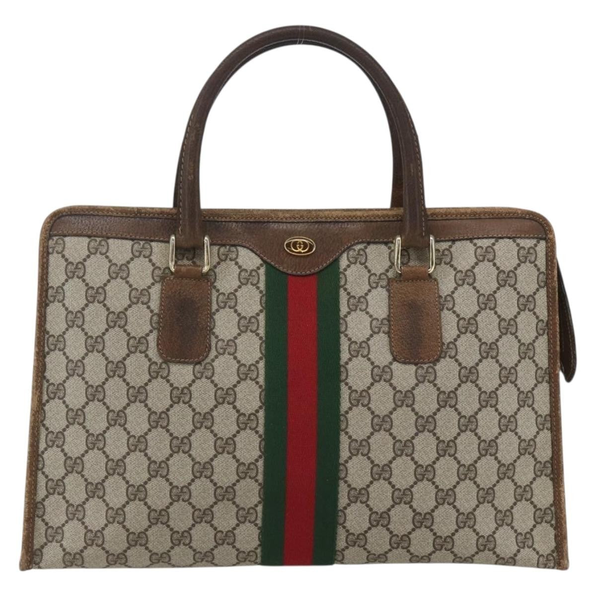 Gucci GUCCI GG Supreme Web Sherry Line Hand Bag PVC Beige Gold 010 378 Authentic 162305