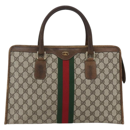 Gucci GUCCI GG Supreme Web Sherry Line Hand Bag PVC Beige Gold 010 378 Authentic 162305
