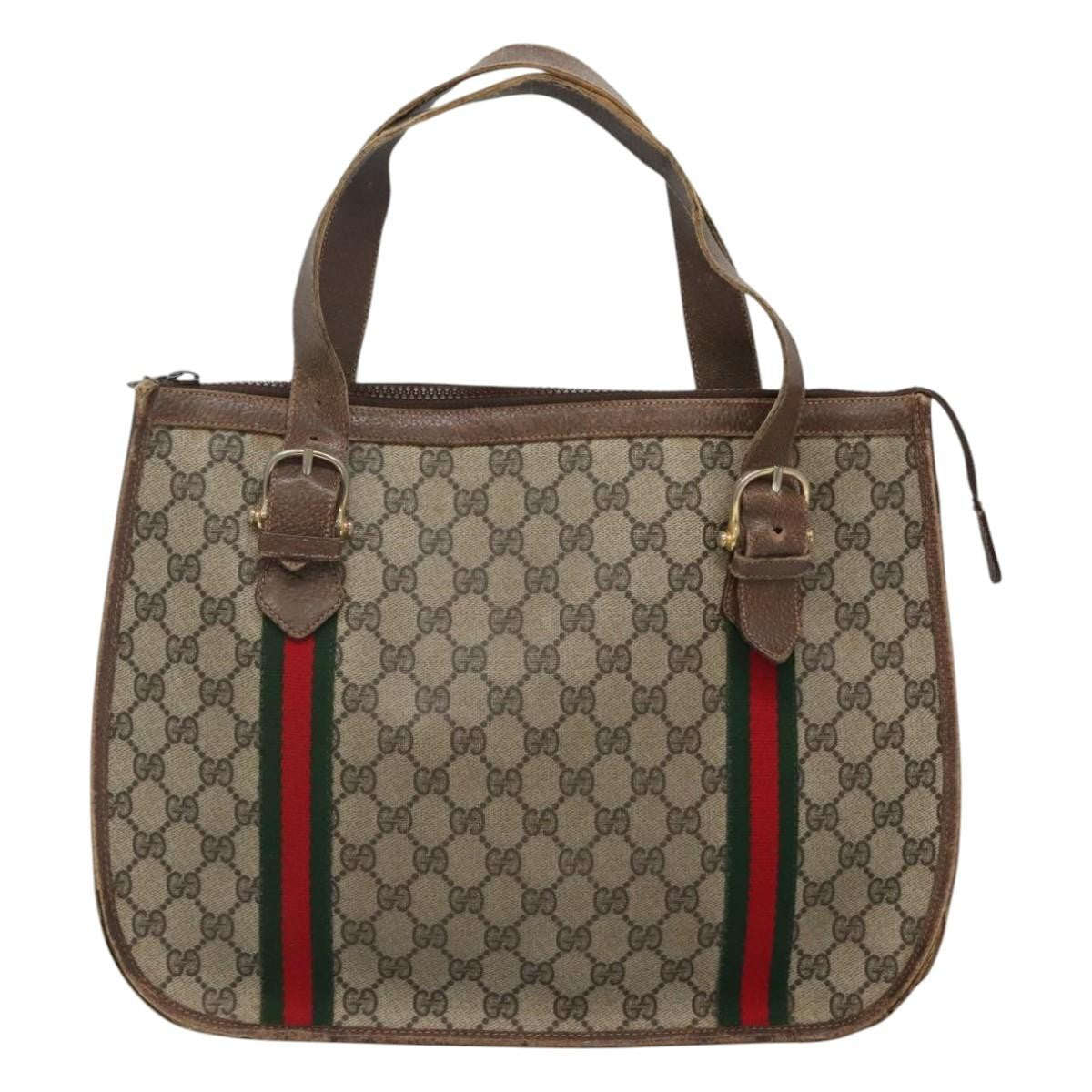 Gucci GUCCI GG Supreme Web Sherry Line Hand Bag PVC Beige Gold Authentic ar13384