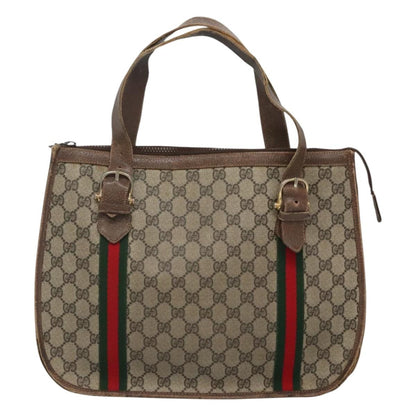Gucci GUCCI GG Supreme Web Sherry Line Hand Bag PVC Beige Gold Authentic ar13384