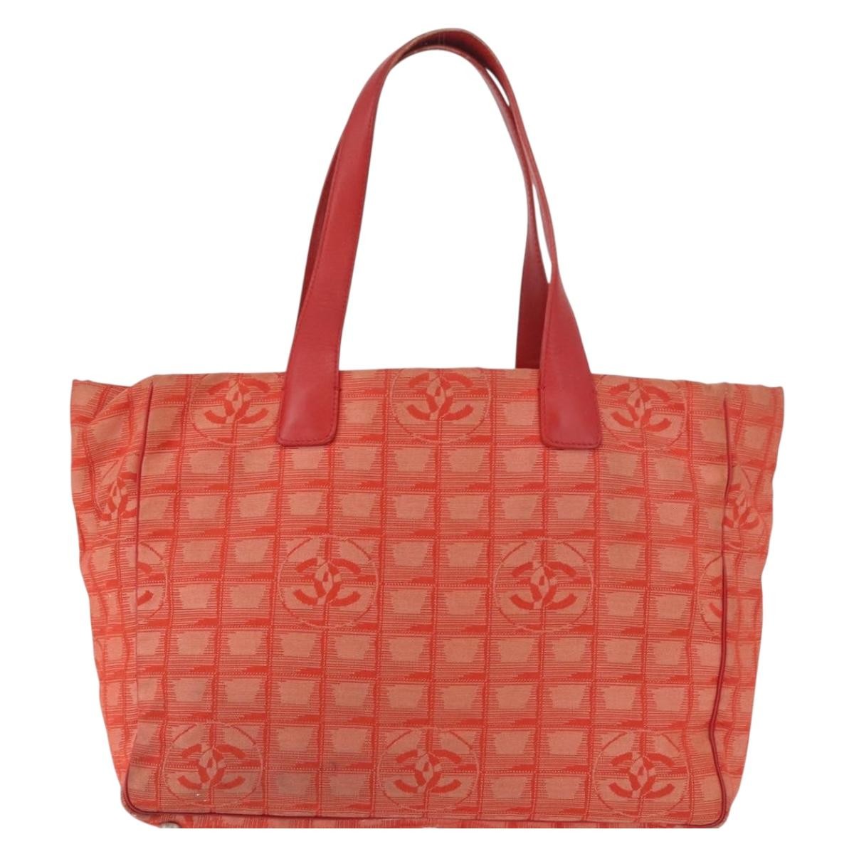 Chanel CHANEL New Travel Line Tote Bag Nylon Red Silver CC Authentic BA12813