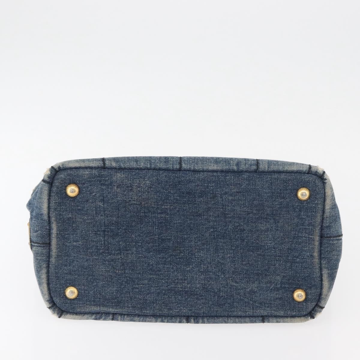 Prada PRADA Canapa PM Hand Bag Denim Blue Gold Authentic bs34435