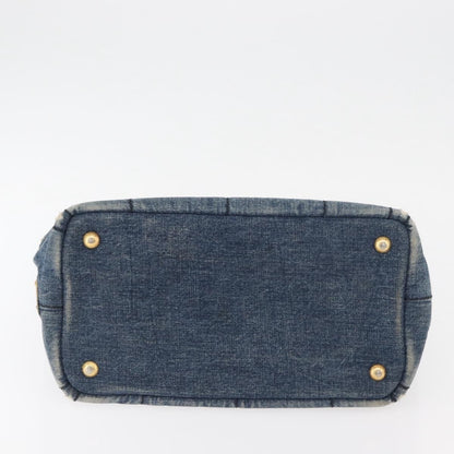 Prada PRADA Canapa PM Hand Bag Denim Blue Gold Authentic bs34435