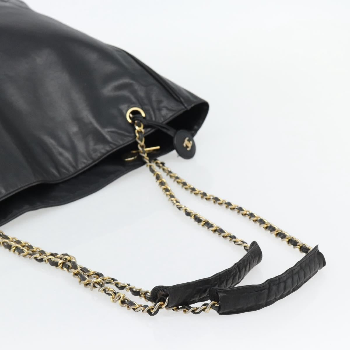 Chanel CHANEL Matelasse Chain Tote Bag Leather Black Gold CC Authentic BA13071
