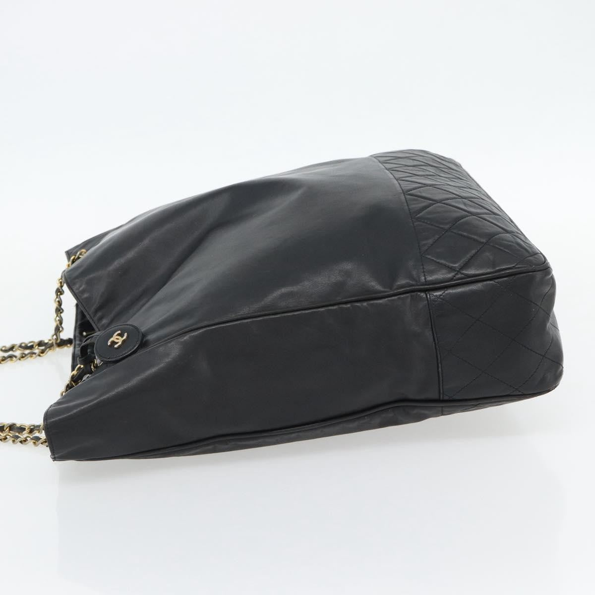 Chanel CHANEL Matelasse Chain Tote Bag Leather Black Gold CC Authentic BA13071