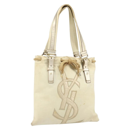 Saint Laurent SAINT LAURENT Kahala Tote Bag Canvas Beige Gold 123435 Authentic 171425