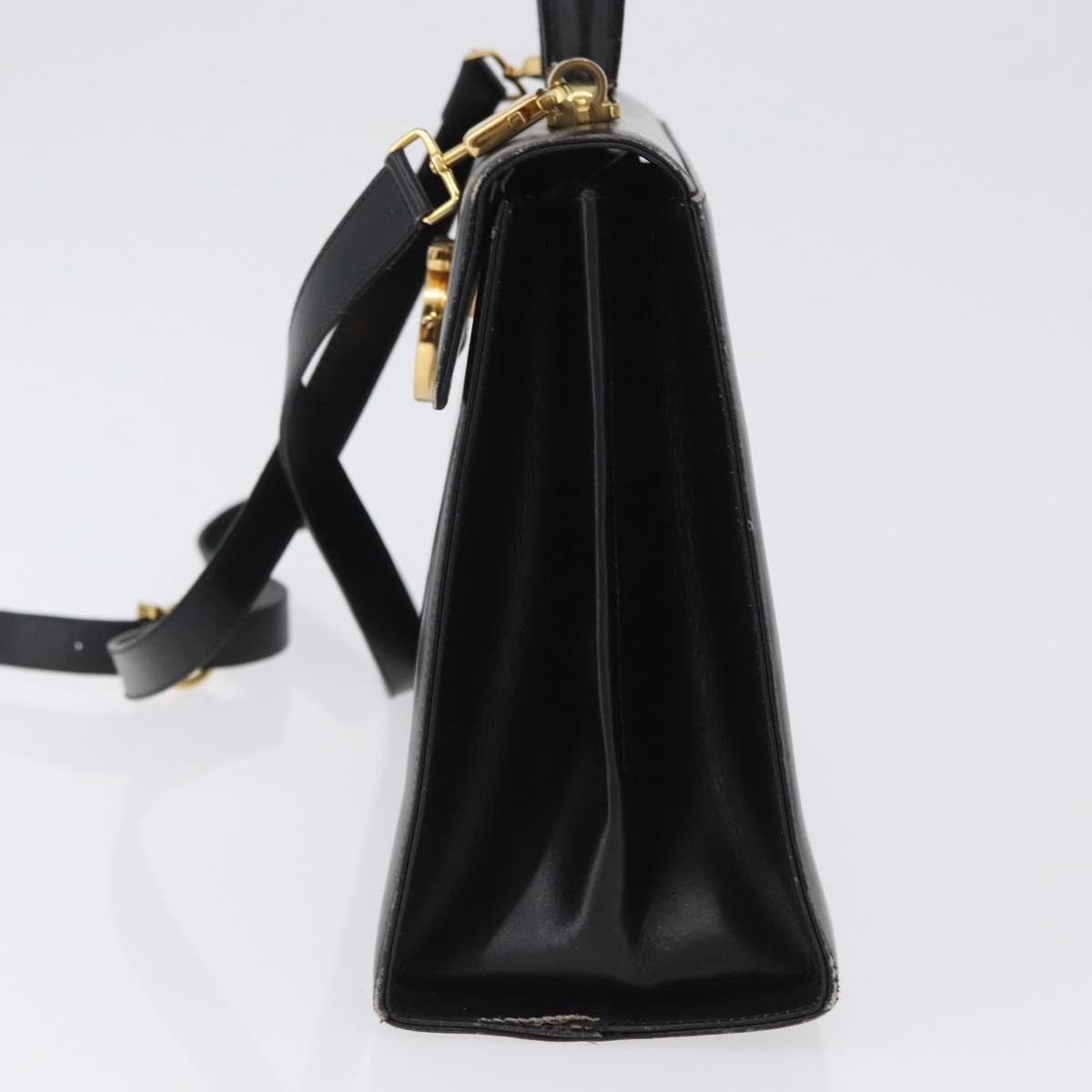 Salvatore Ferragamo Salvatore Ferragamo Gancini Hand Bag Leather 2way Black Gold Authentic ARZ228