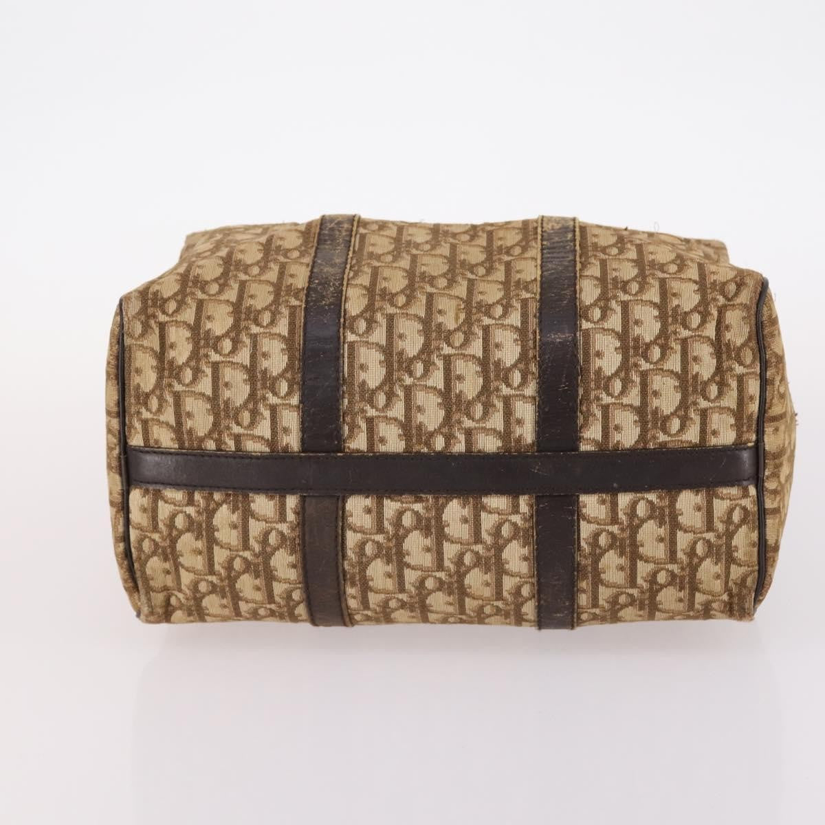 Dior Christian Dior Trotter Canvas Boston Bag Brown Gold Authentic 141365