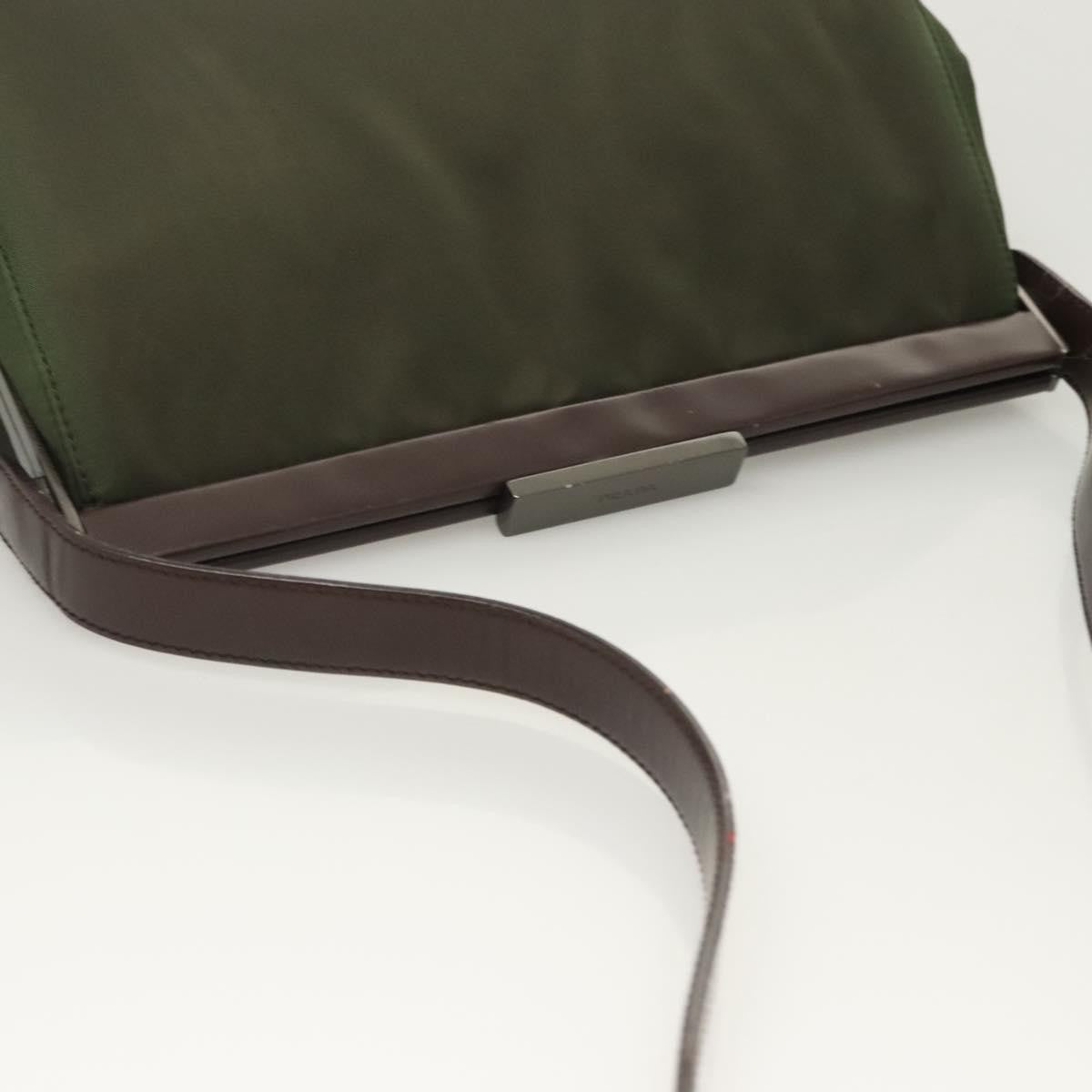 Prada PRADA Shoulder Bag Nylon Khaki Silver Authentic 123373