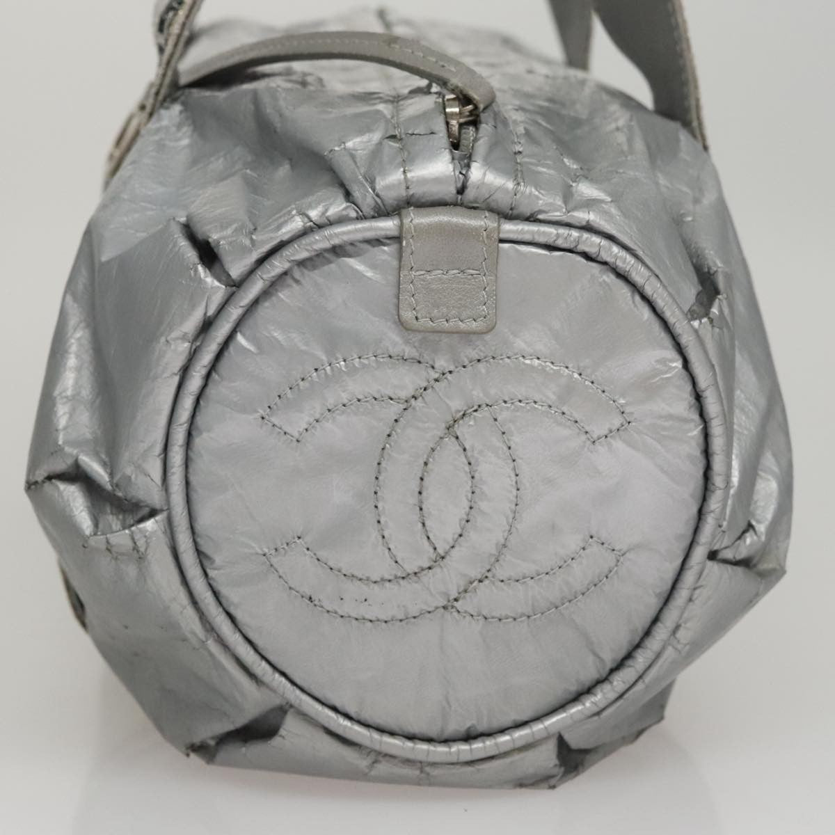 Chanel CHANEL Sports Hand Bag Coated Canvas Silver CC Authentic bs21669