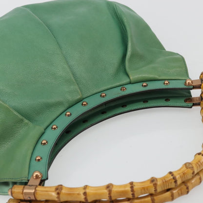 Gucci GUCCI Bamboo Shoulder Bag Leather Green Gold 124293 Authentic 180305A