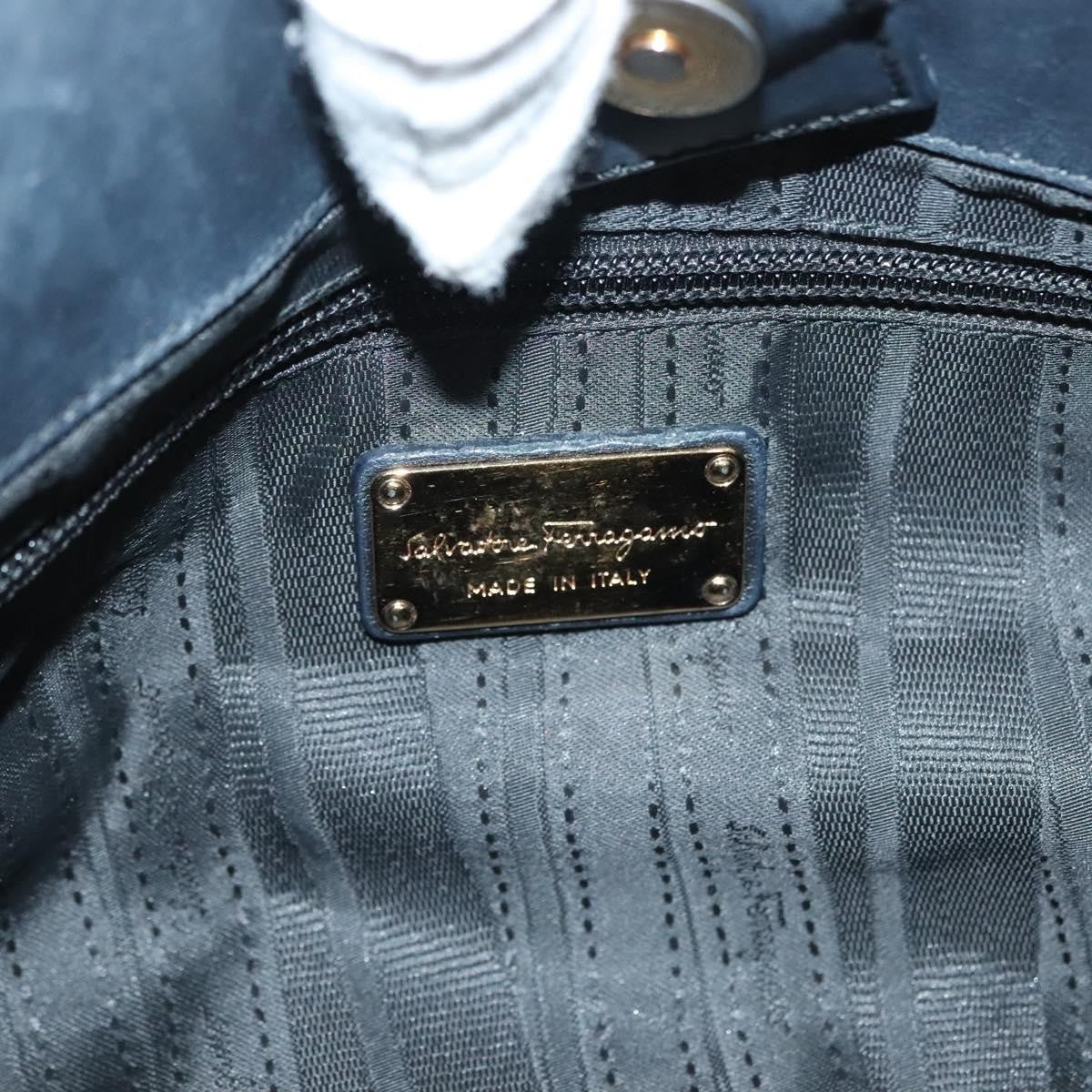 Salvatore Ferragamo Salvatore Ferragamo Gancini Hand Bag Leather 2way Navy Gold Authentic 141427