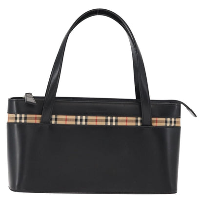 Burberry BURBERRY Nova Check Hand Bag Leather Black Silver Authentic SW1869