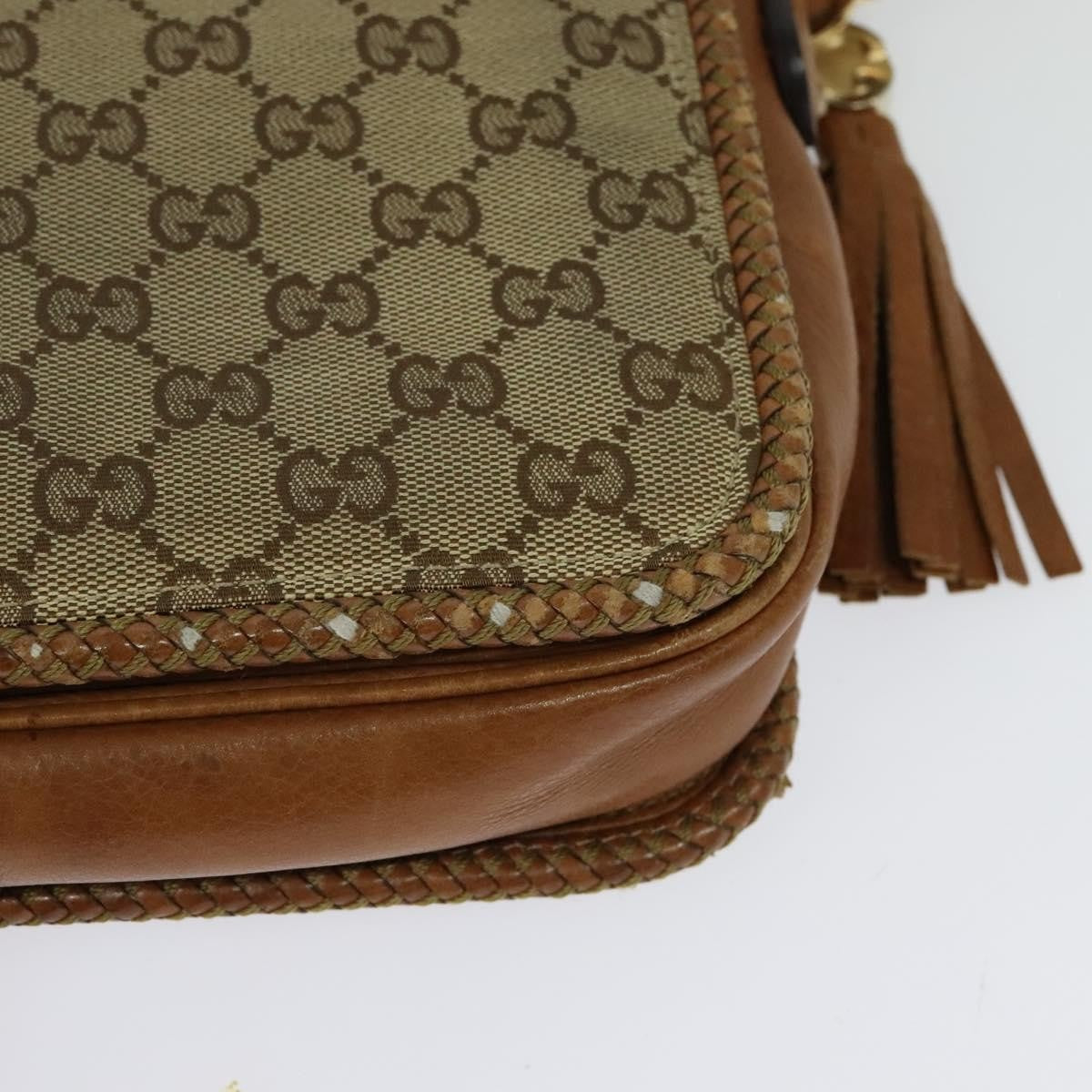 Gucci GUCCI GG Canvas Shoulder Bag Beige Gold 257024 Authentic BA2928