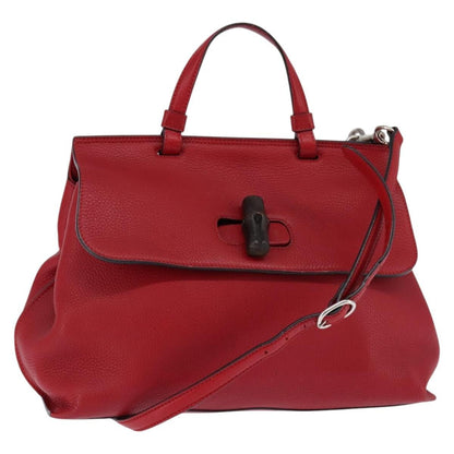 Gucci GUCCI Bamboo Daily Hand Bag Leather 2way Red Silver 392013 Authentic BA6241