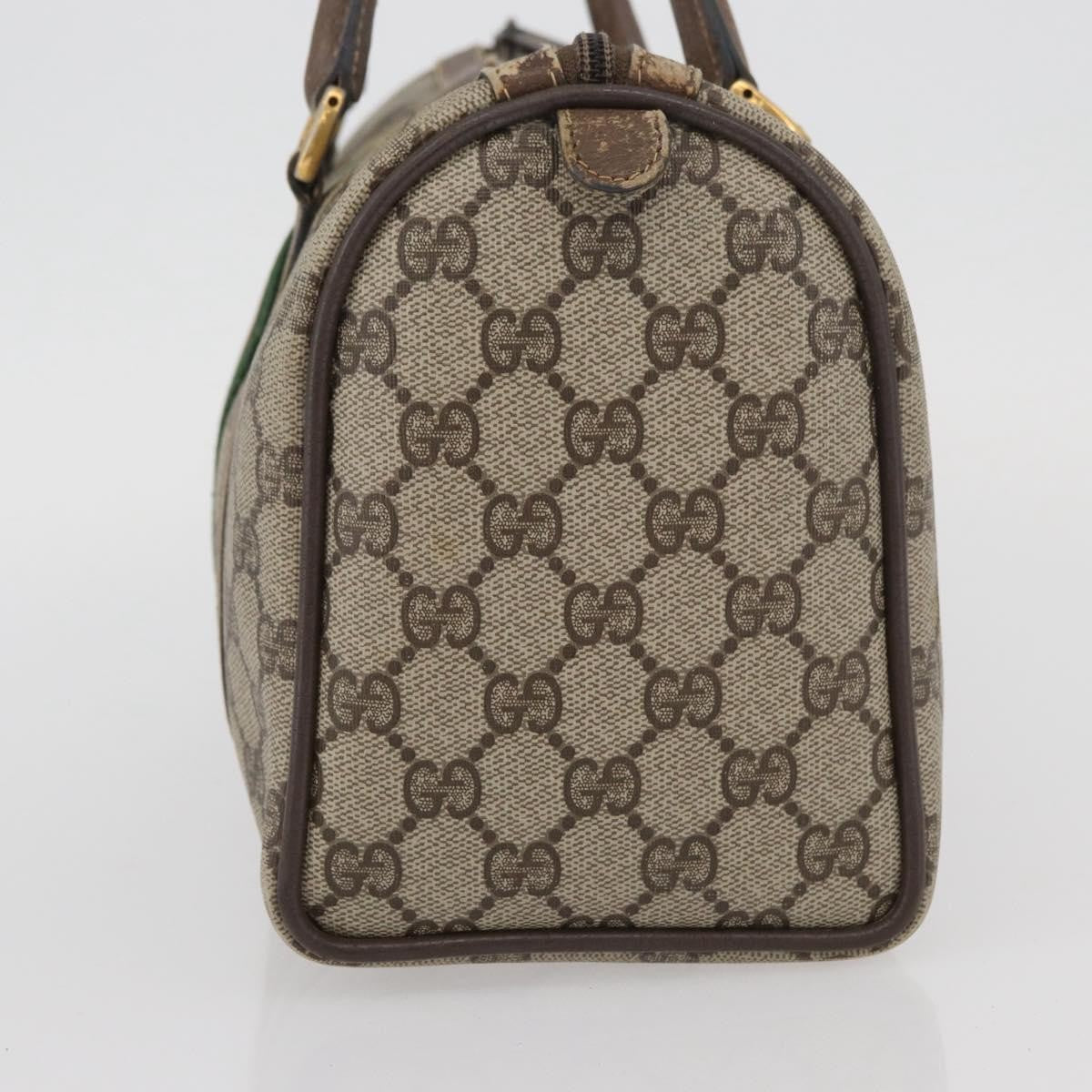 Gucci GUCCI GG Supreme Web Sherry Line Boston Bag PVC Beige Gold 40 02 006 Authentic BAZ556