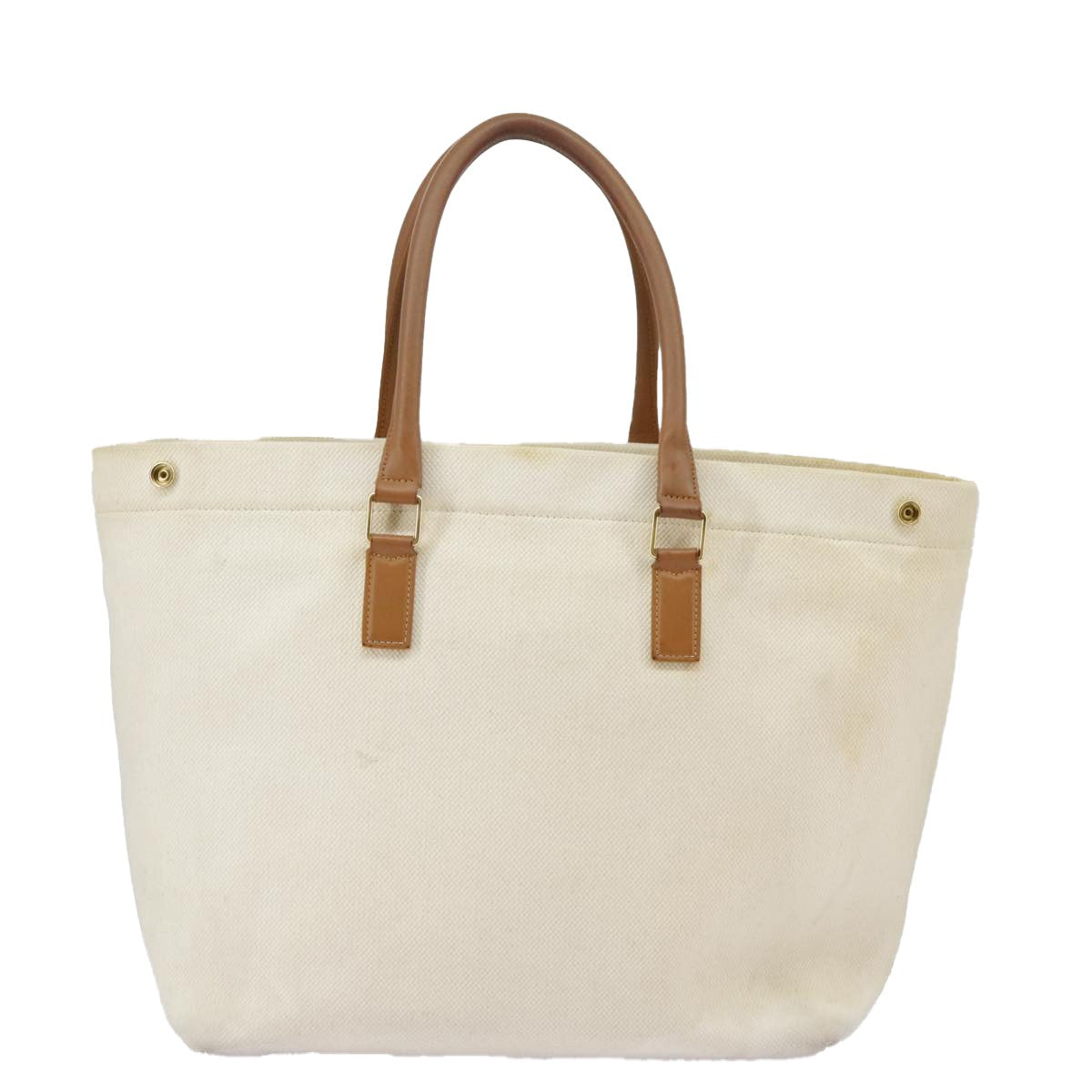 Celine CELINE Horizontalkava Tote Bag Canvas 2way White Gold Authentic 101048