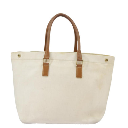 Celine CELINE Horizontalkava Tote Bag Canvas 2way White Gold Authentic 101048