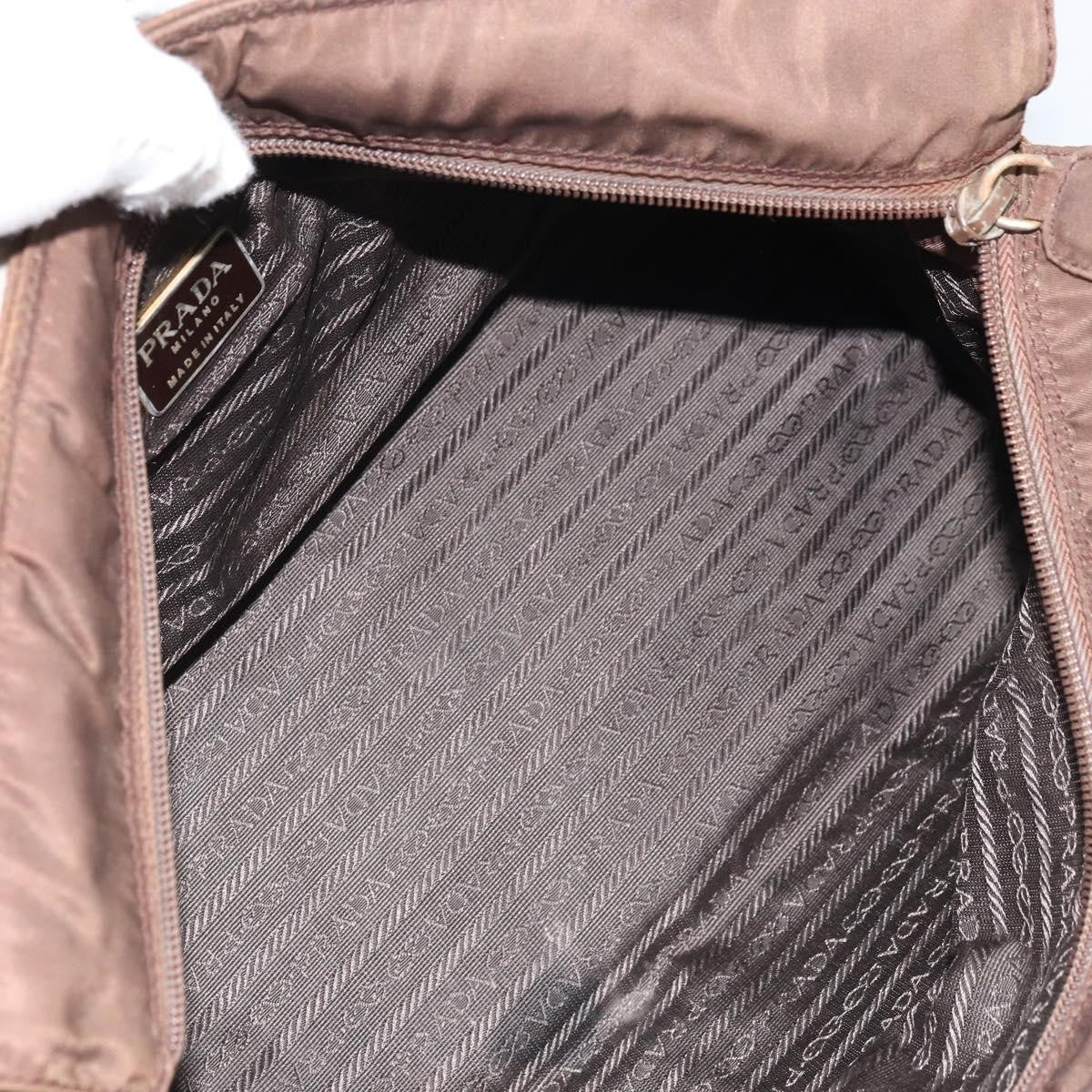 Prada PRADA Chain Hand Bag Nylon Brown Gold Authentic YKZ136