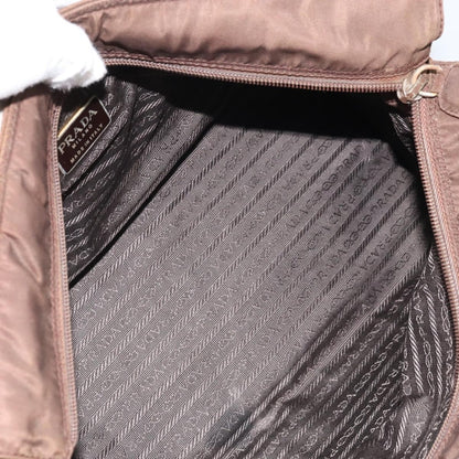 Prada PRADA Chain Hand Bag Nylon Brown Gold Authentic YKZ136