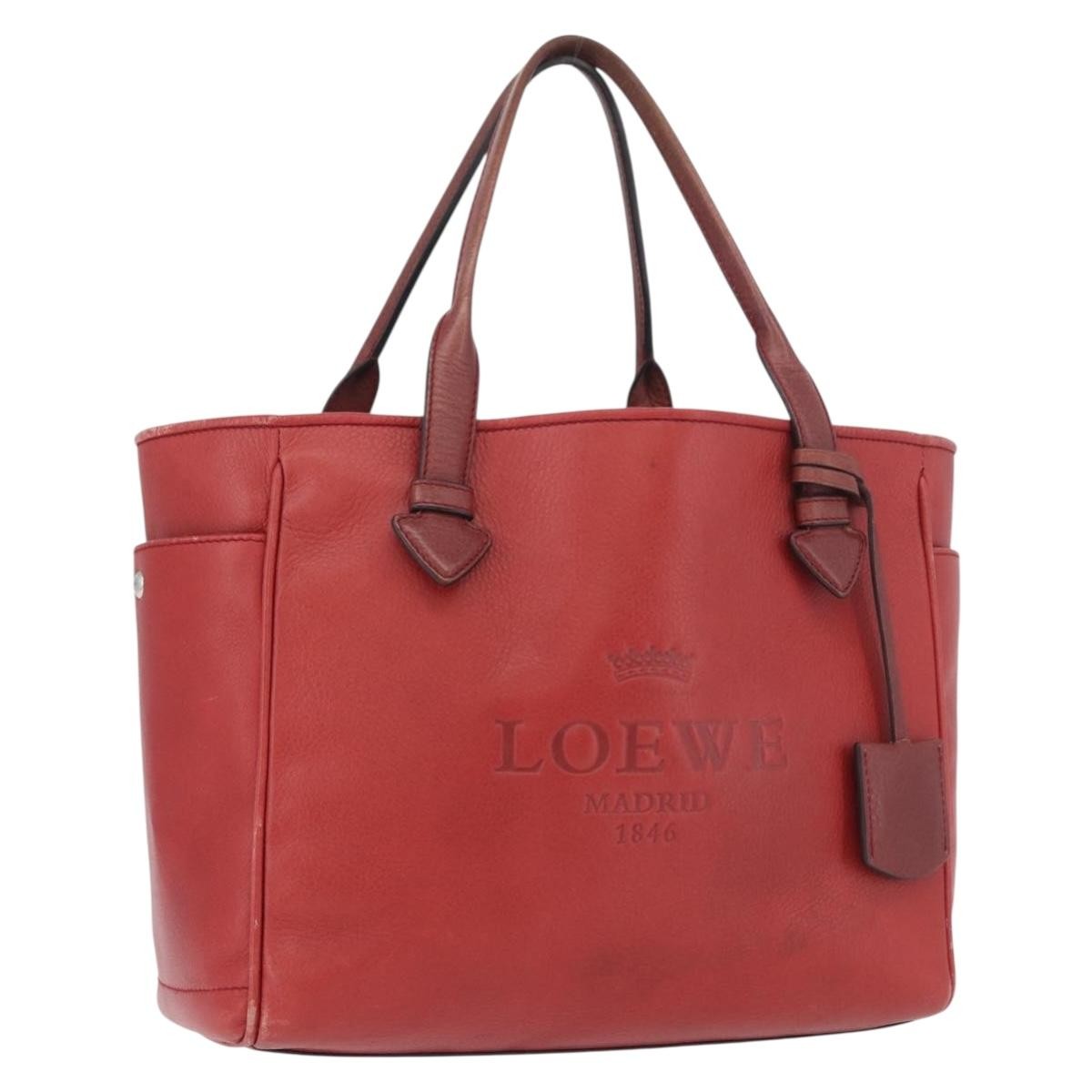 Loewe LOEWE Heritage Tote Bag Leather Red Silver Authentic BSZ189
