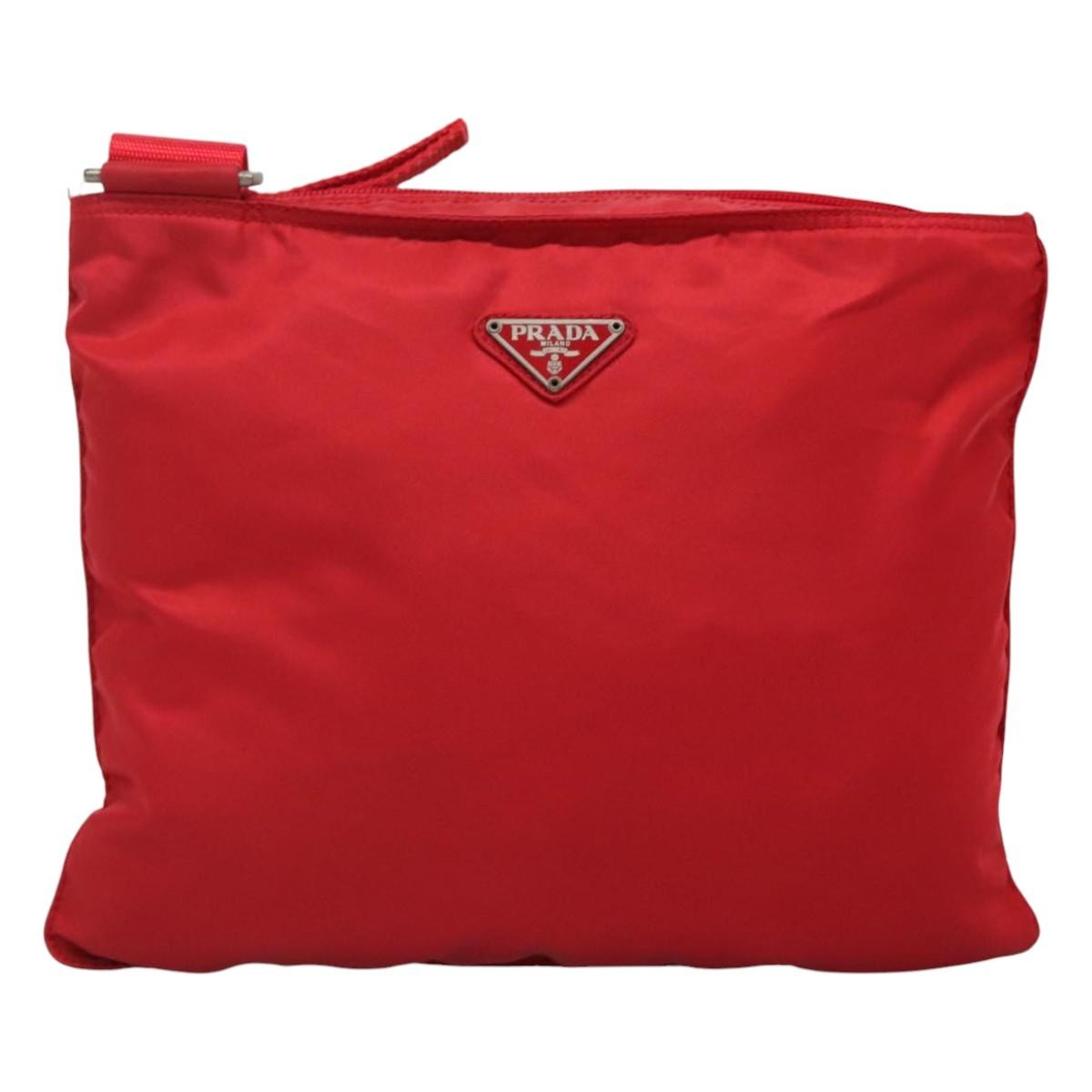 Prada PRADA Shoulder Bag Nylon Red Silver Authentic 101081