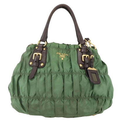 Prada PRADA Hand Bag Nylon 2way Green Gold Authentic YKZ1101