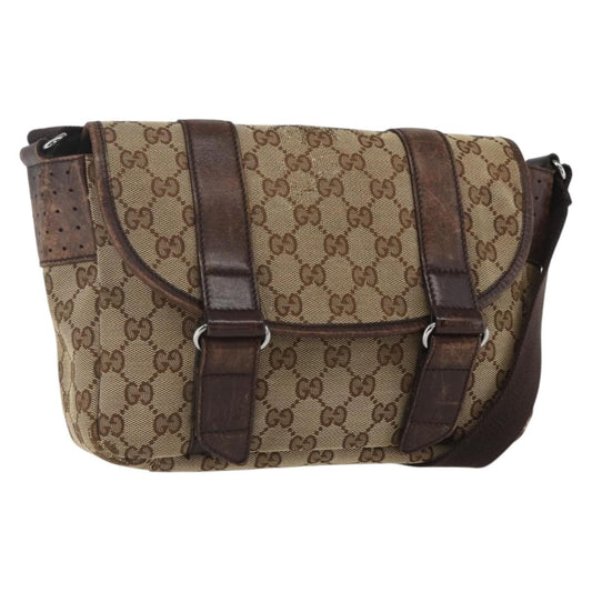Gucci GUCCI GG Canvas Web Sherry Line Shoulder Bag Red Silver beige 145858 Authentic 166768
