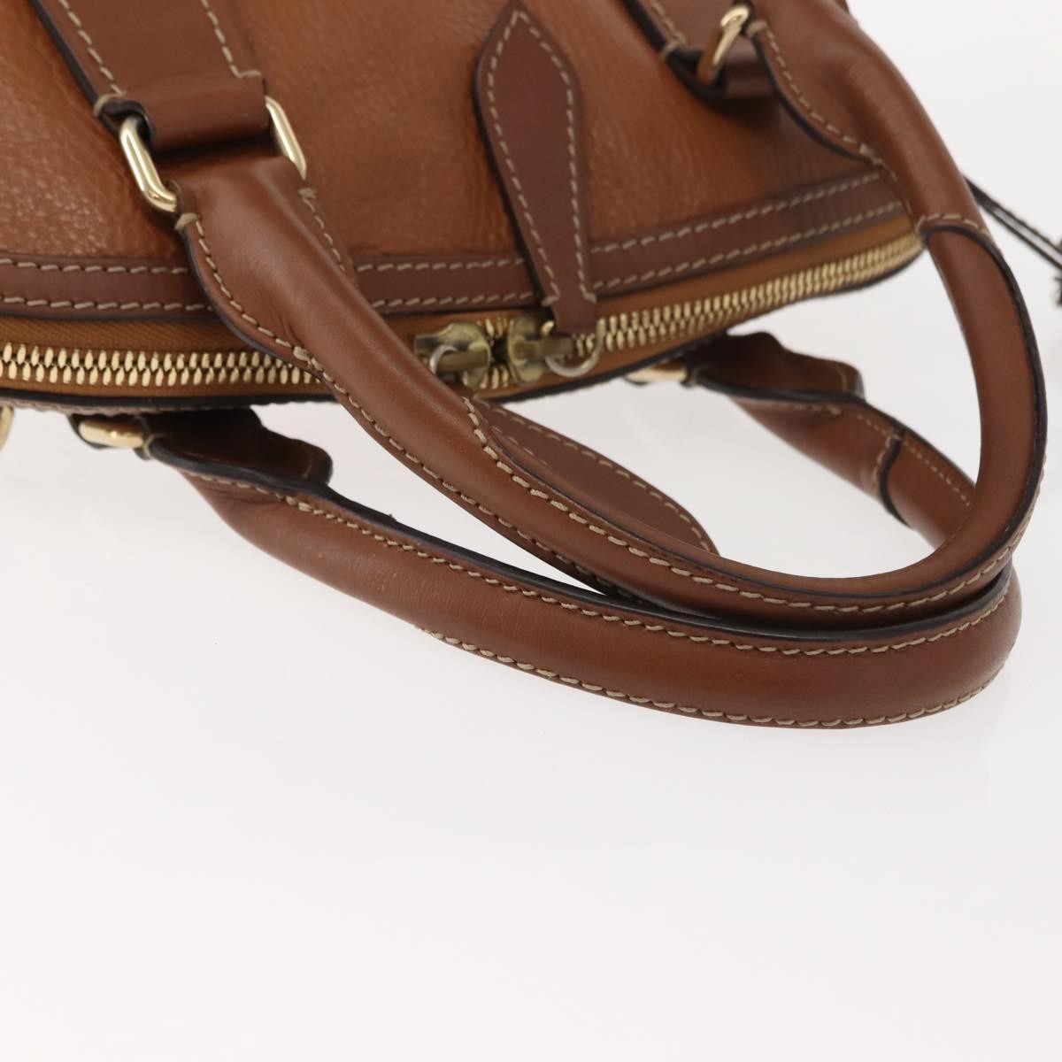 Burberry BURBERRY Hand Bag Leather Brown Gold Authentic ep11577