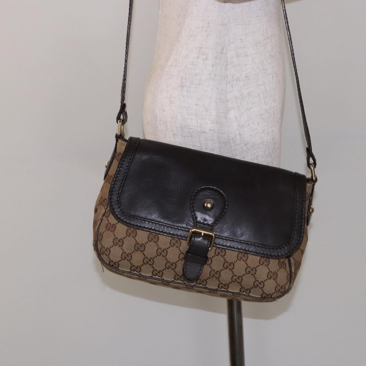 Gucci GUCCI GG Canvas Shoulder Bag Beige Silver Brown 308452 Authentic bs28633