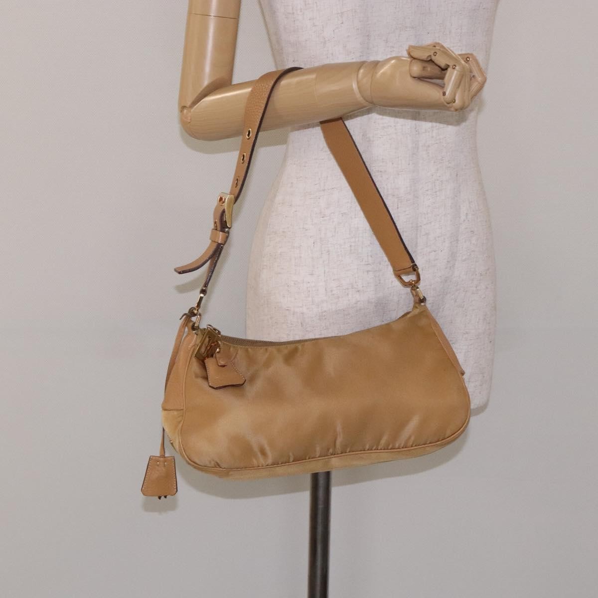 Prada PRADA Shoulder Bag Nylon Beige Gold Authentic 131423