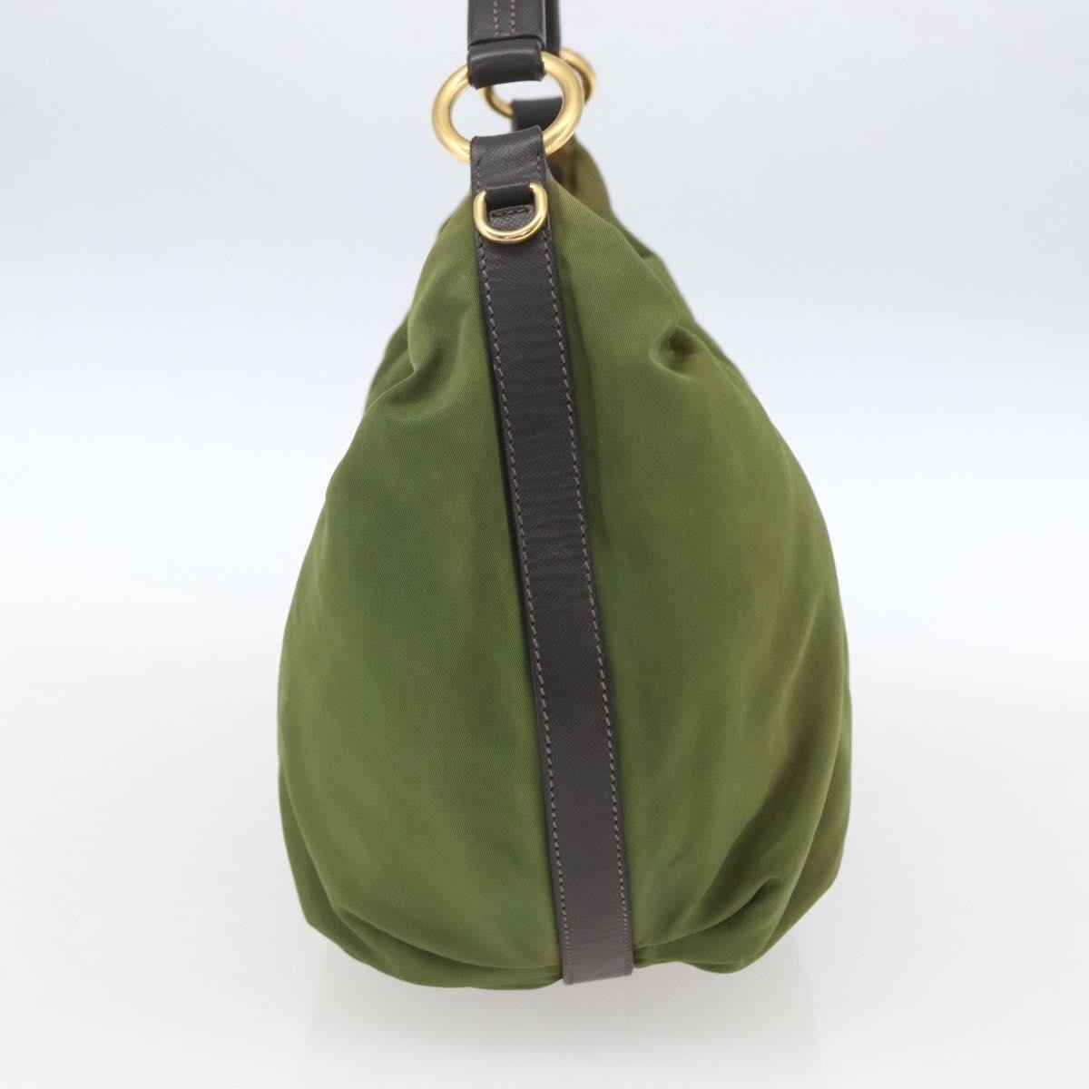Prada PRADA Shoulder Bag Nylon Leather Khaki Gold Authentic 165173